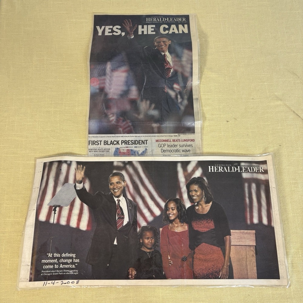 President Obama Wins Nov 2008 Lexington Kentucky Newspaper Laminated Set of 2